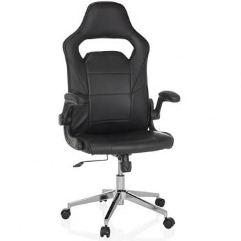 Silla de Gaming GAME SPORT PRO - Imitación Cuero Negro, Altura Ajustable y Reposabrazos Abatibles