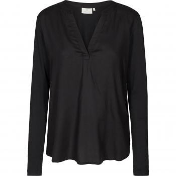Kaffe Calina Women's Regular Fit Black Deep V-Neck Long Sleeve Blouse
