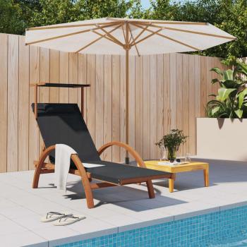 Sun Lounger with Canopy Grey Textilene and Solid Poplar Wood