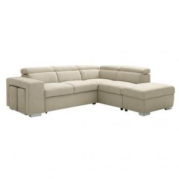 Sofá cama rinconero derecho convertible de tela beige MELICENA