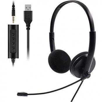 Auriculares con Microfono PC, Auriculares USB / 3.5mm Cancelación de Ruido & Sonido Estéreo Claro Cascos Business con Control de Volumen para Skype, Centros de Llamadas, Cursos Online, PC, Teléfono