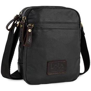 Lois - Bolso Hombre Bandolera Grande con Doble Compartimentode Lona Impermeable con Cremallera - de Marca LOIS Uso Casual, Trabajo y Viaje 307820, Color Negro