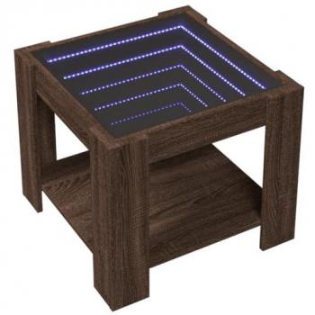Mesa de centro con LED de madera ingeniería marrón roble 53x53x45 cm