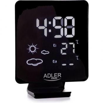 ADLER AD1176 Estación Meteorológica Digital con Temperatura Interior y Exterior, Sensor Inalámbrico, Pronóstico del Tiempo, Indicador de Fecha y Hora, Alarma - Negro AC/Batería
