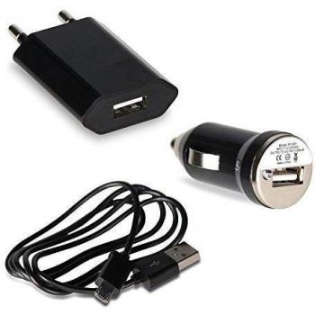 Cable de carga con adaptador de corriente y coche USB a Micro USB -Samsung y otros Android--Negro-Unica