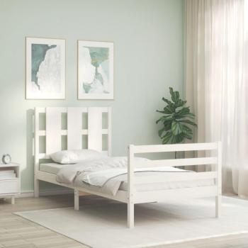 Cama con cabecero de madera maciza blanca 100x200 cm