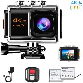 NINE CUBE Cámara Deportiva 4K Ultra HD WiFi 20MP,Videocámara de Accion de 30M Sumergible, Mic Externo, Gran Angular de 170 °, Control Remoto 2.4G, EIS,2 baterías Recargables y Kit de Montaje