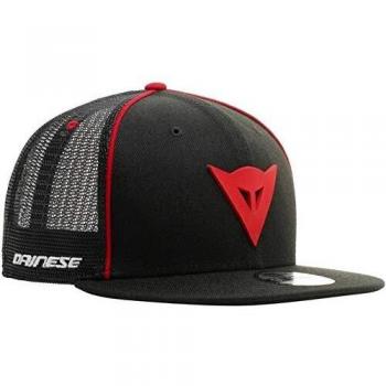 Dainese 9Fifty Trucker Snapback Cap, Gorra Visera Plana de Verano, Negro/Rojo