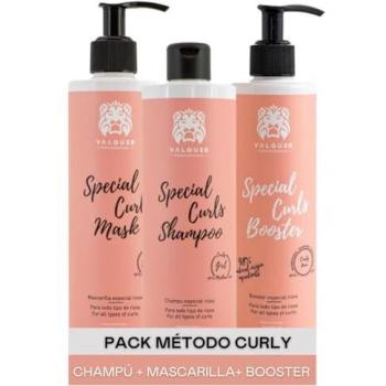 Pack Curly Valquer - Champú 400 ml, Mascarilla 290 ml y Booster 300 ml para cabellos rizados, sin sulfatos ni sal, con un 96% de ingredientes de origen natural, diseñado para definir el