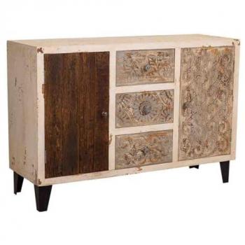 Aparador de madera marrón 118x40x72h cm de estilo Art Deco con acabado artesanal