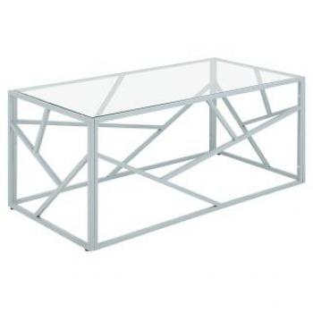 Mesa de Centro Geométrica con Estructura de Metal Plateado y Tapa de Cristal Orland