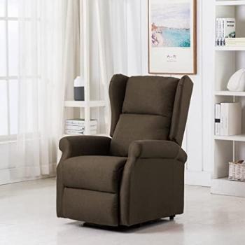 Sillón de masaje elevable de tela marrón