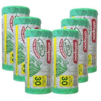 Bolsas de Basura Antibacterianas 30L Autocierre - 80% Recicladas, Ultra Resistentes, Triple Capa, 90 Bolsas (6 Rollos)