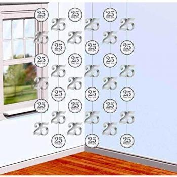Amscan International – 9902202 2 m brillante plata aniversario pristmatic cadena Kit de decoración