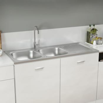 Double Kitchen Sink Silver 1200x500x155 mm Stainless Steel