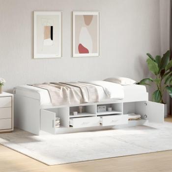 Sofá cama con cajones sin colchón blanco 100x200cm y Tumbona con cajones de madera de ingeniería blanca 100x200 cm Vidaxl