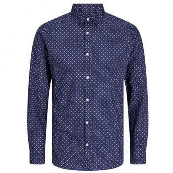 Jack & Jones - Camisa de estructura en algodón con cierre abotonado, manga larga, estampado Ditsy AOP, color azul marino, casual y formal para hombre, talla XL