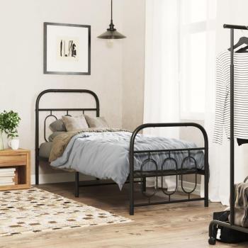 Cama con cabecero y estribo de metal negro 75x190 cm para pediatría