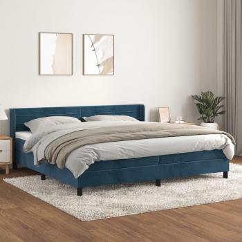 Cama box spring suave con colchón de terciopelo azul oscuro 200x200 cm