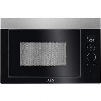 AEG MBE2657DEM Microondas Integrable con Grill de 800 W, Display LED táctil rotativo, Luz interior, Apertura electrónica, Programa descongelar, Cocción, Marco Integrado, 900 W, Negro/Inox, 26 L