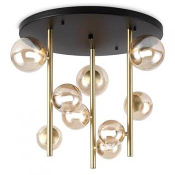 Lámpara de Techo Globo Perlage 9 Luces Latón Pantalla de Cristal Ámbar