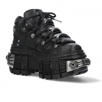 New Rock Unisex Metallic Black Leather Platform Gothic Ankle Boots - WALL106-S10 - Size EU 36