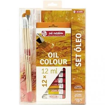 Talens Art Creation Set Óleo 12 tubos 12 ml, bloc de papel A4, pinceles, manual paso a paso