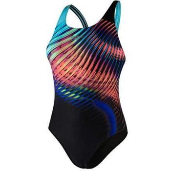 Speedo Lightswirl Placement Digi Powerback Bañador, Mujer, LGT Swrl Blk/Aqa Splsh/BR, 32