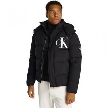 Calvin Klein Men's Waterproof Puffer Jacket with Monogram - Black, Size XS