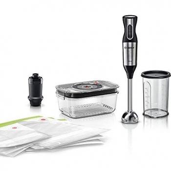 Batidora de mano Bosch MS6CM61V2 ErgoMixx Style, 1000 W, con vaso mezclador, bomba de vacío de 500 mbar, 3 bolsas de vacío de