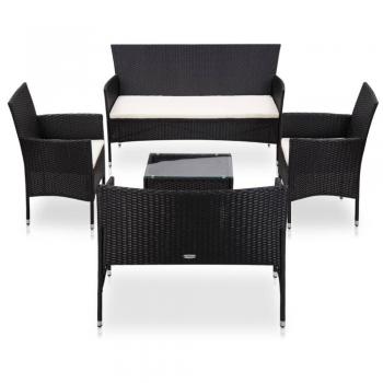 5-Piece Black Poly Rattan Garden Lounge Set with Cushions