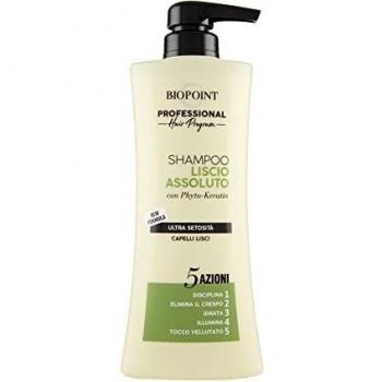 Shampoo Biopoint Profesional Liscio Assoluto 400 ml - Fórmula Ultra Suavidad, 5 Acciones para Cabello Liso