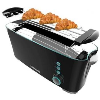Tostador vertical Toast&Taste Extra B Cecotec, Tostador 1 Rebanada Larga, Elevación Panecillos y Descongela Negro, capacidad para 2 tostadas, 1000W de Potencia,
