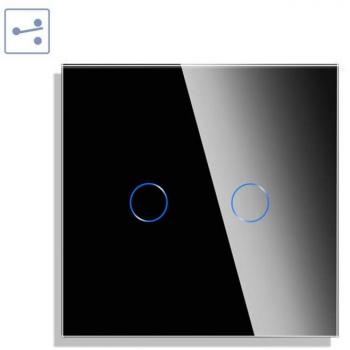 Conmutador táctil doble KOOB frontal negro cristal