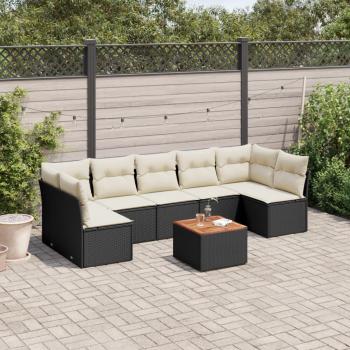 8-Piece Black Poly Rattan Garden Sofa Set with Cushions