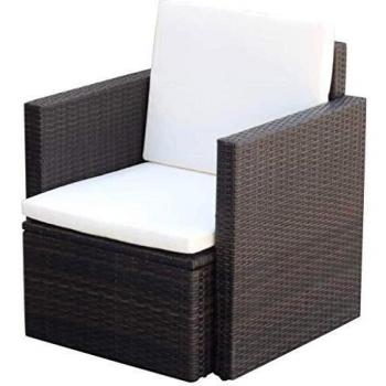 Brown Poly Rattan Garden Chair with Cushions and Pillows