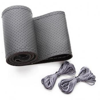 Xfay HX-508-40CM Piel cosida a mano Funda de volante Funda Cubierta de Volante Coche Microfibra de cuero DIY Fundas para Agujas e hilo-Gris