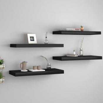 vidaXL Floating Wall Shelves - 4 pcs, Black, 60x23.5x3.8 cm, MDF