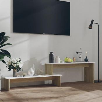 Mueble para TV de madera contrachapada 180x30x43 cm, Mueble de salón, Mueble TV, Mueble televisor, Mesa de TV en color blanco y roble Sonoma