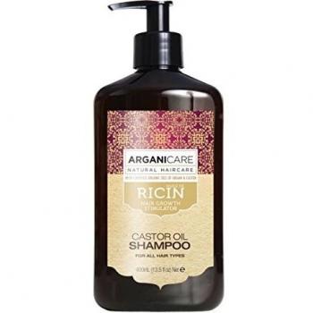 Champú de aceite de ricino Arganicare, estimulador del crecimiento del cabello con aceites de argán orgánico certificados y de ricino. 400 ml.