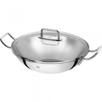 ZWILLING Wok, Incluye tapa de vidrio e inserto de rejilla extraíble, Apto para inducción, Ø 32 cm, Acero inoxidable