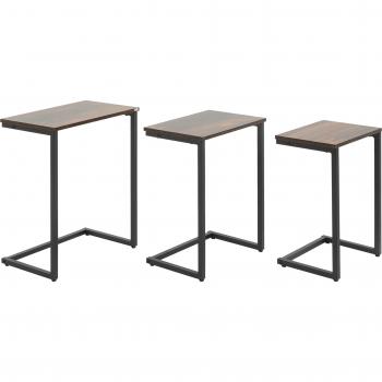 HOMCOM Juego de 3 Mesas Auxiliares de Estilo Industrial en Forma de C 45x30x60cm 40x28x56cm y 34x25x50cm Marrón Rústico
