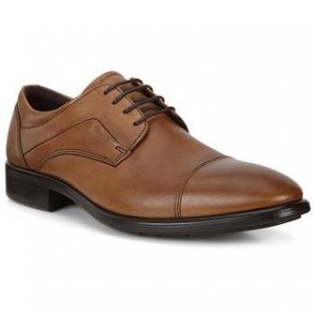 ECCO Men's Citytray Leather Derby Shoes - Amber Toecap, Size 5