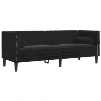 Chesterfield 3-Seater Sofa with Bolsters in Black Velvet