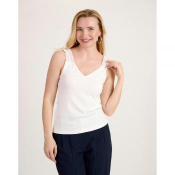 Top de mujer Naf Naf con tirantes fruncidos, puntillas y cuello pico en color crudo, talla XL