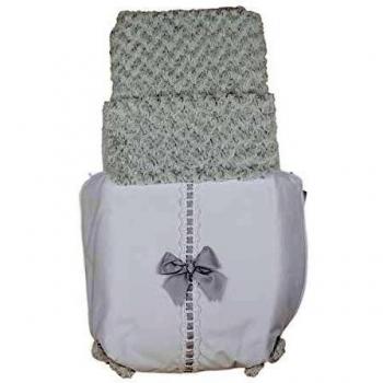 Saco de Coche o capazo Universal Rosy, Fabricado en Ecopiel y Pelo rosetas Blanco Gris