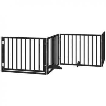 Foldable Black Dog Gate with Door - 4 Panels, 320 cm Poplar Wood