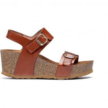 Sandalias de cuña de piel para mujer - Modelo Bari 301 en color marrón