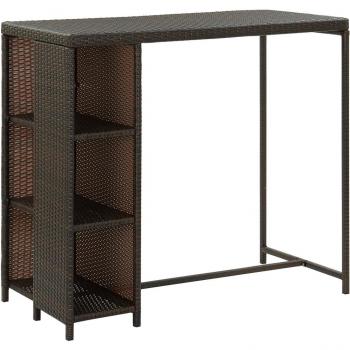 vidaXL Bar Table with Storage Rack, Brown, 120x60x110 cm, Poly Rattan