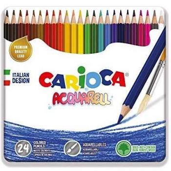 Carioca Lápices Acquarell | Lápices de Colores Acuarelables en Lata para Niños y Adultos, Lápices con Punta Resistente, Colores Surtidos 24 Uds